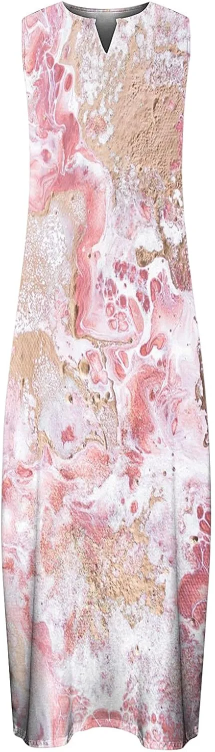 Summer Maxi Dresses for Women 2025 Flowy Boho Floral Beach Vacation Sundresses Casual Sleeveless A Line Tank Dress