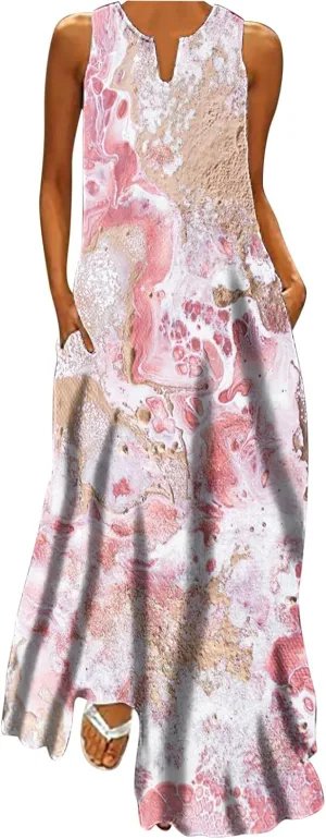 Summer Maxi Dresses for Women 2025 Flowy Boho Floral Beach Vacation Sundresses Casual Sleeveless A Line Tank Dress