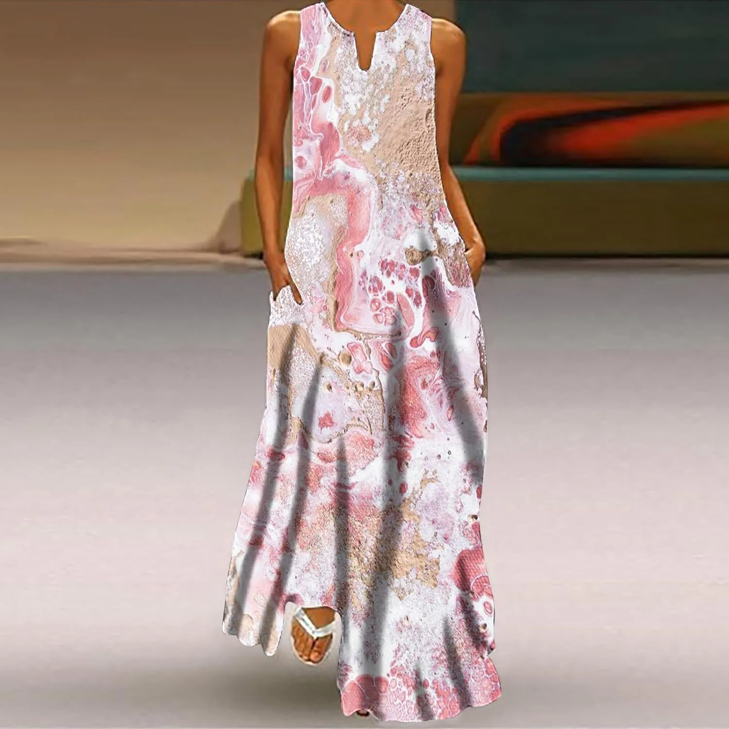 Summer Maxi Dresses for Women 2025 Flowy Boho Floral Beach Vacation Sundresses Casual Sleeveless A Line Tank Dress