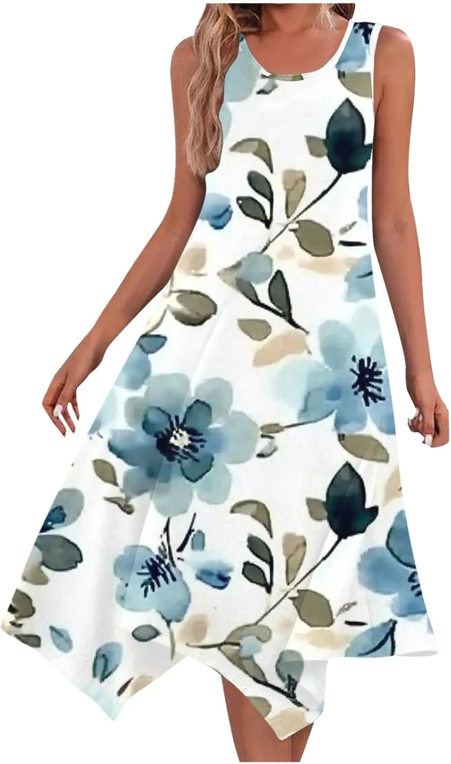 Summer Midi Dresses for Women 2025 Sleeveless Floral Boho Sundress Flowy A Line Beach Vacation Tank Dress Trendy