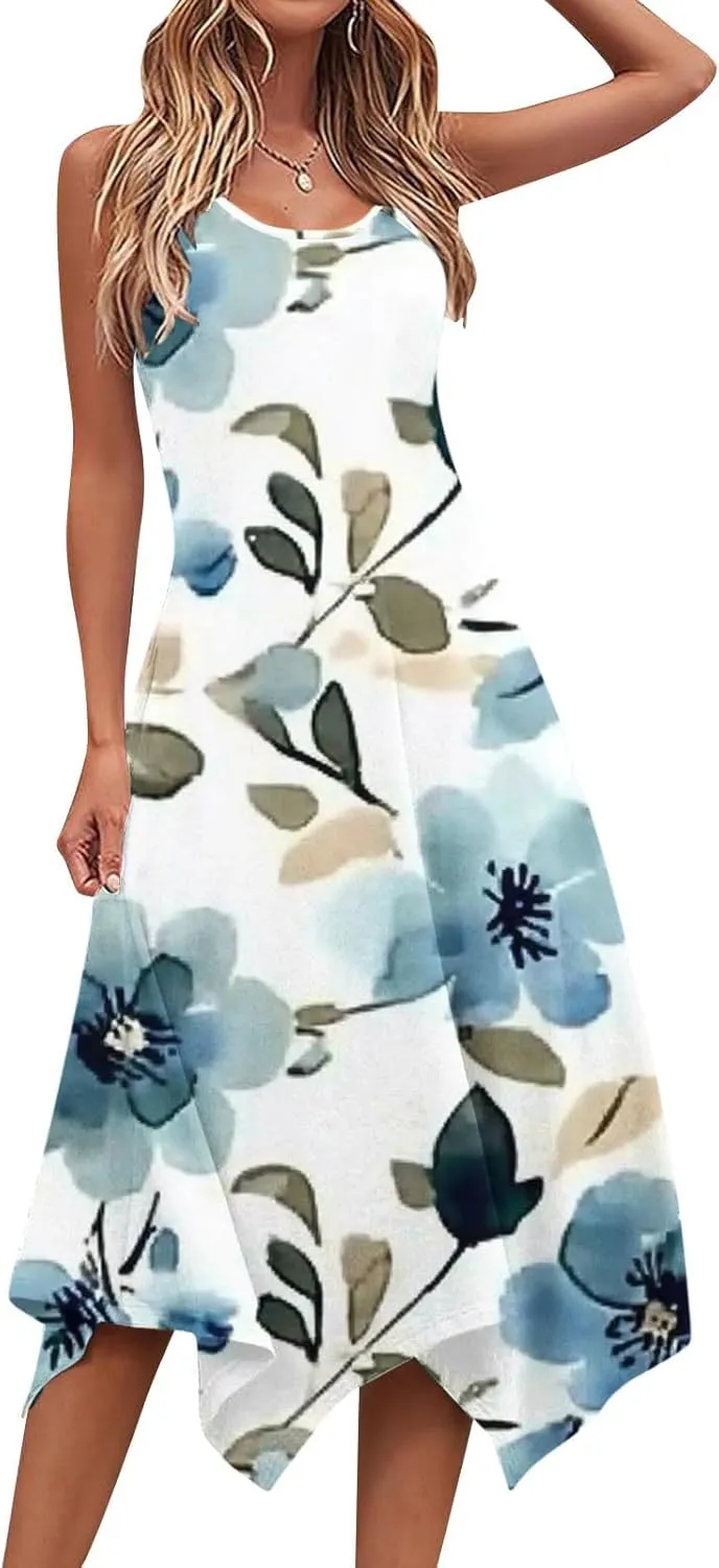 Summer Midi Dresses for Women 2025 Sleeveless Floral Boho Sundress Flowy A Line Beach Vacation Tank Dress Trendy