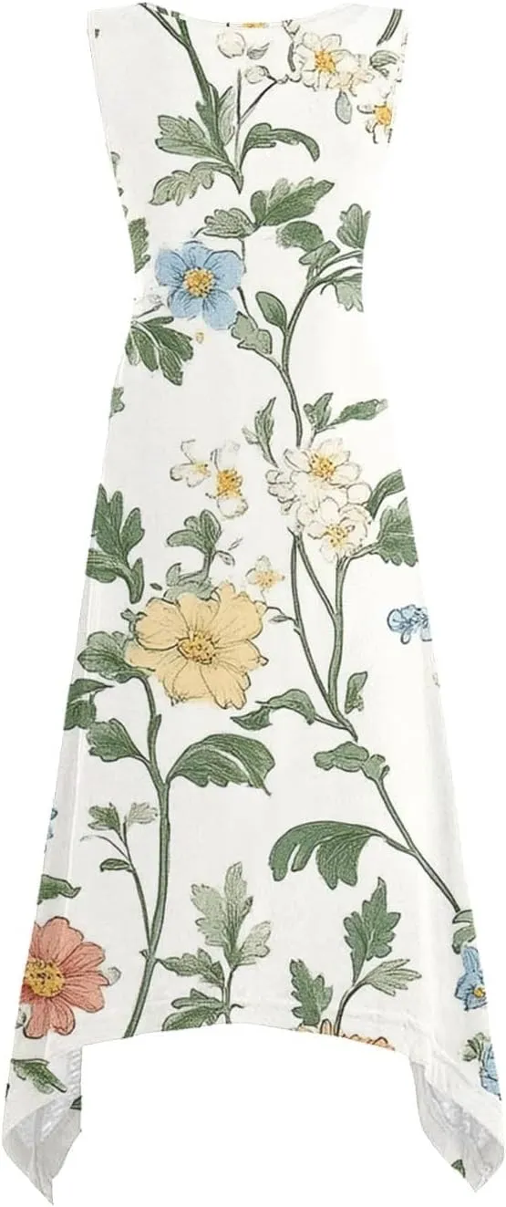 Summer Midi Dresses for Women 2025 Sleeveless Floral Boho Sundress Flowy A Line Beach Vacation Tank Dress Trendy