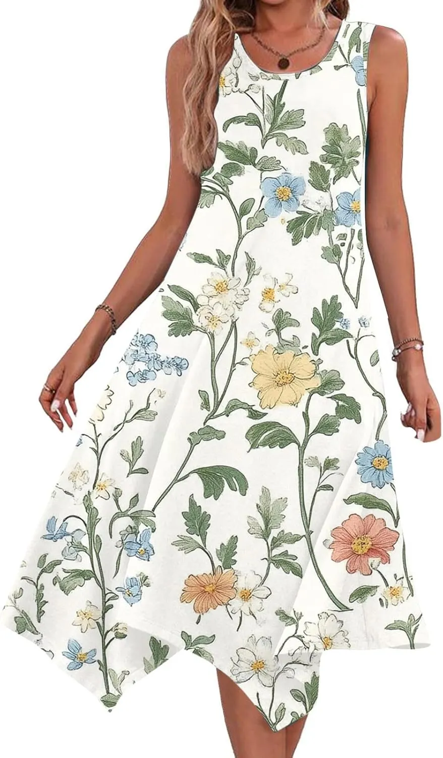 Summer Midi Dresses for Women 2025 Sleeveless Floral Boho Sundress Flowy A Line Beach Vacation Tank Dress Trendy