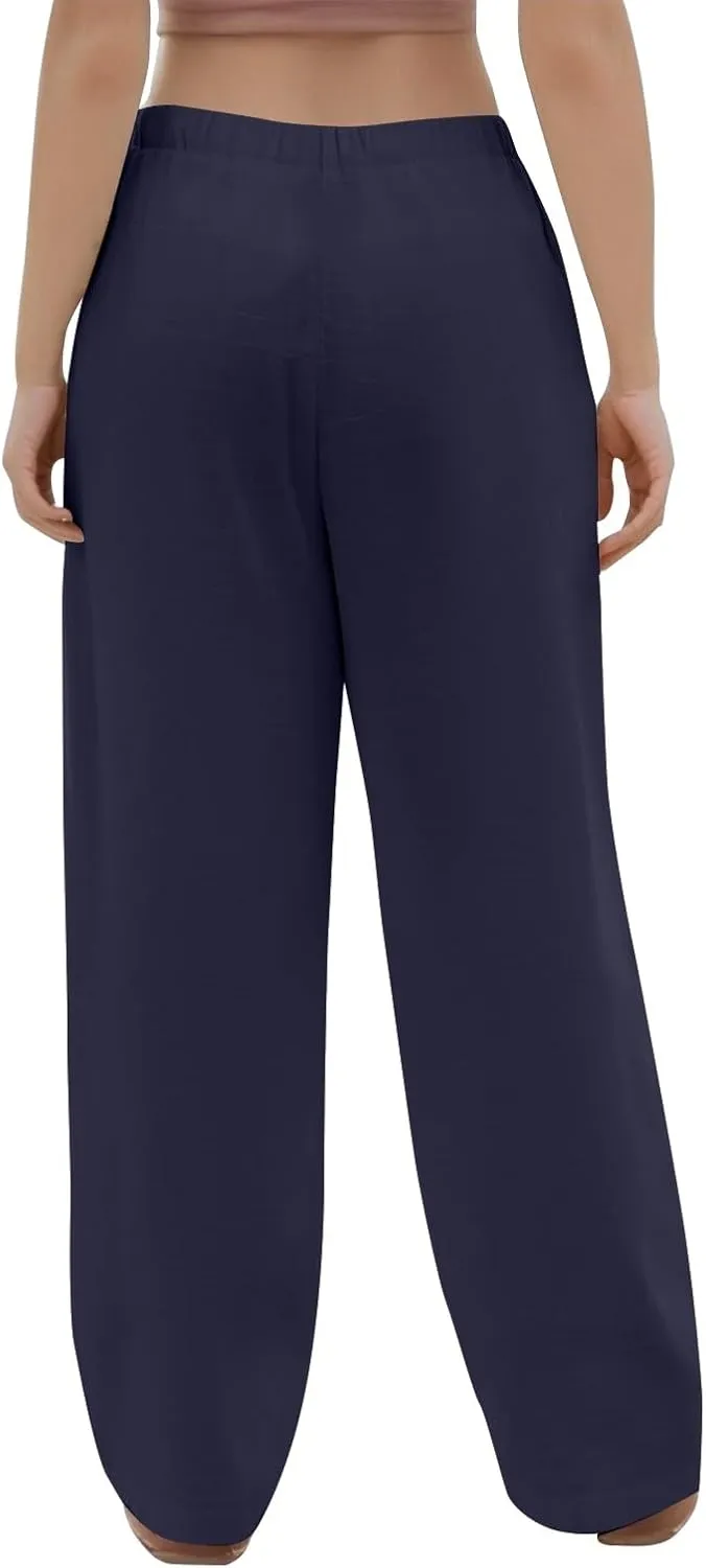 Summer Pants for Women Baggy Linen Elastic 2025 Pants Wide Leg Beach High Waisted with Pocket Solid Outfit Resort Wear