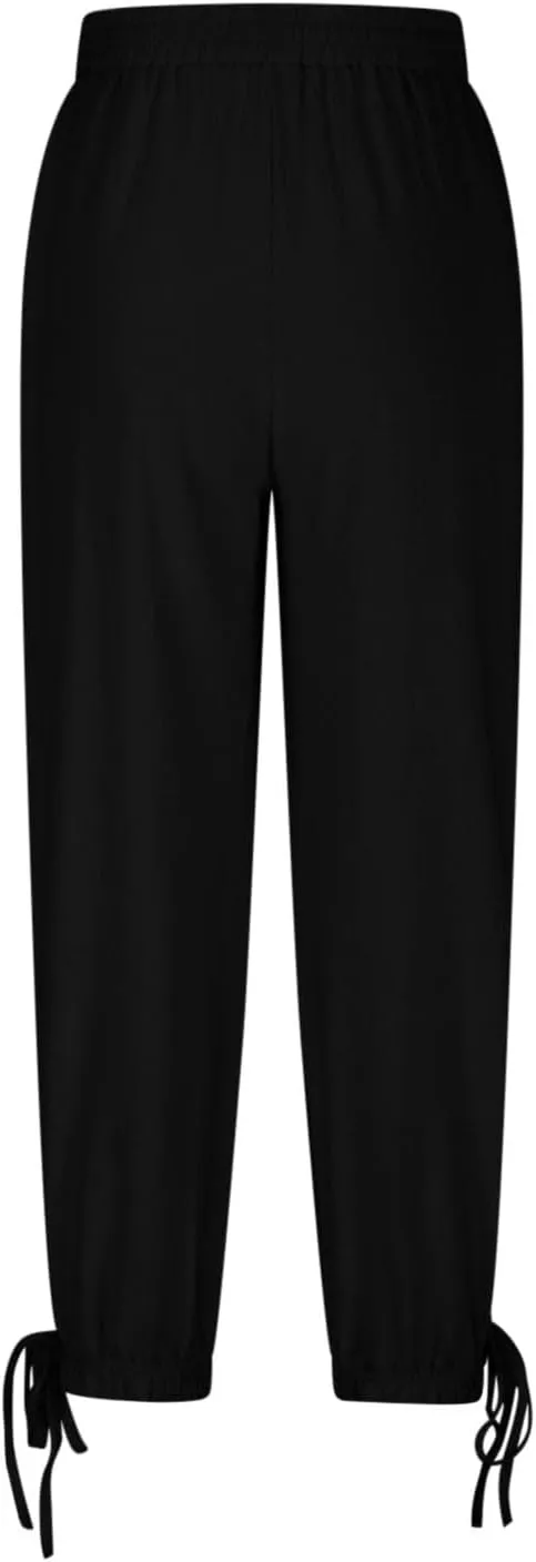 Summer Pants for Women Cotton Linen Wide Leg Pants Close Bottom Joggers Elastic Waist Casual Trousers with Pockets