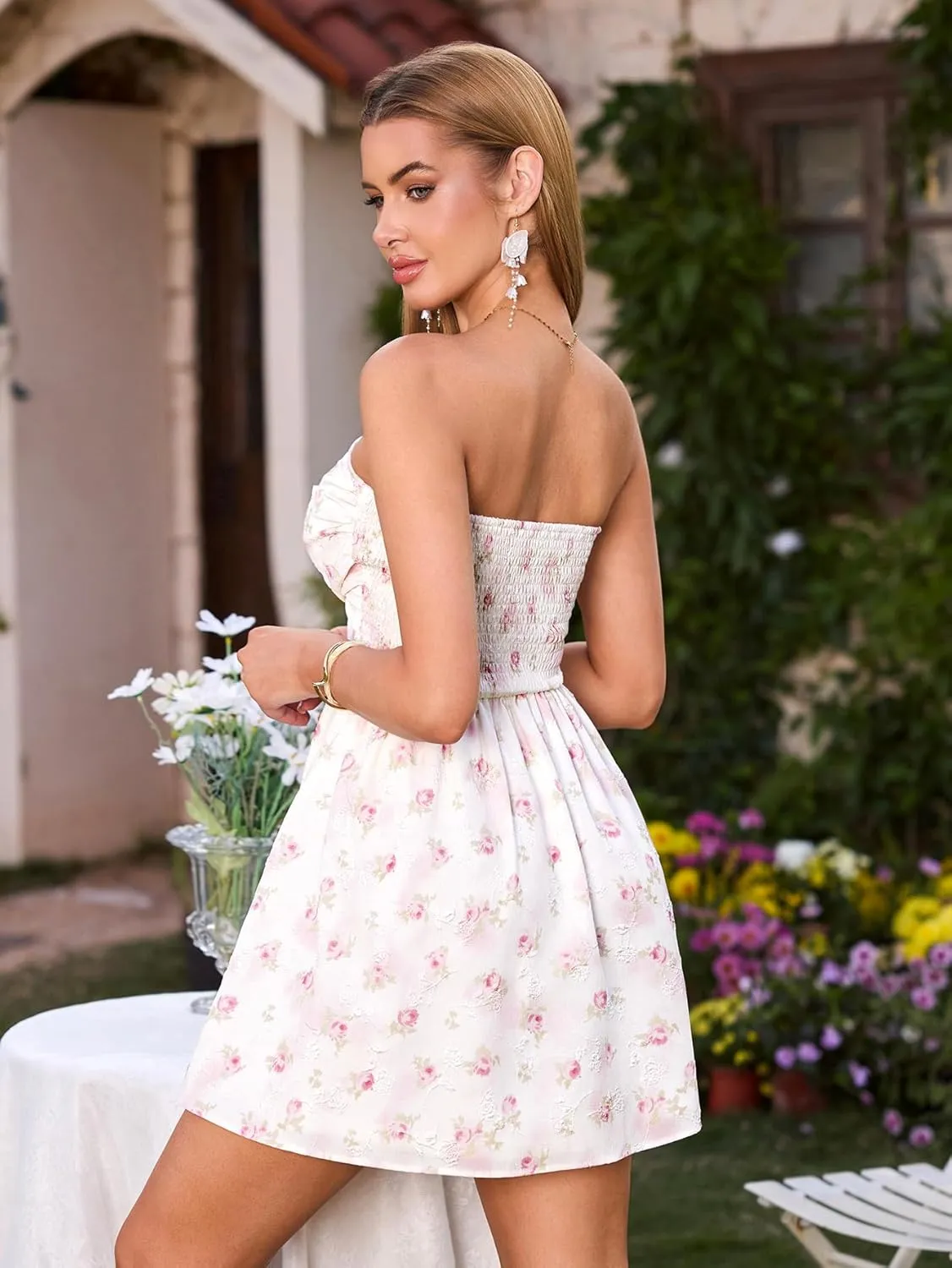 Summer Strapless Mini Dress Sleeveless Smocked Flowy A Line Beach Tube Top Dresses for Women 2025