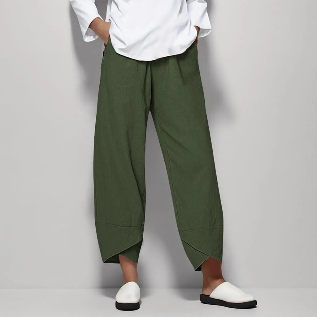 Summer Women Loose Women Straight Summer Pants High Casual Waist Long Solid Cotton Pants Womens High