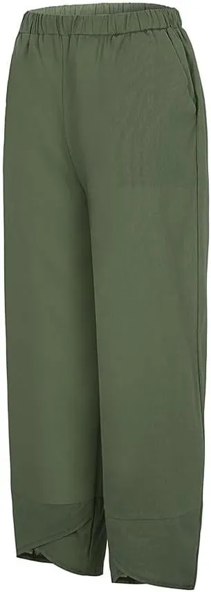 Summer Women Loose Women Straight Summer Pants High Casual Waist Long Solid Cotton Pants Womens High