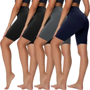 Sundwudu 4 Pack Biker Shorts for Women - 8/5/3 High Waist Tummy Control Summer Workout Shorts for Running Yoga Athletic