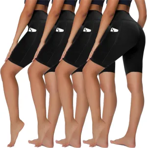 Sundwudu 4 Pack Biker Shorts for Women - 8/5/3 High Waist Tummy Control Summer Workout Shorts for Running Yoga Athletic