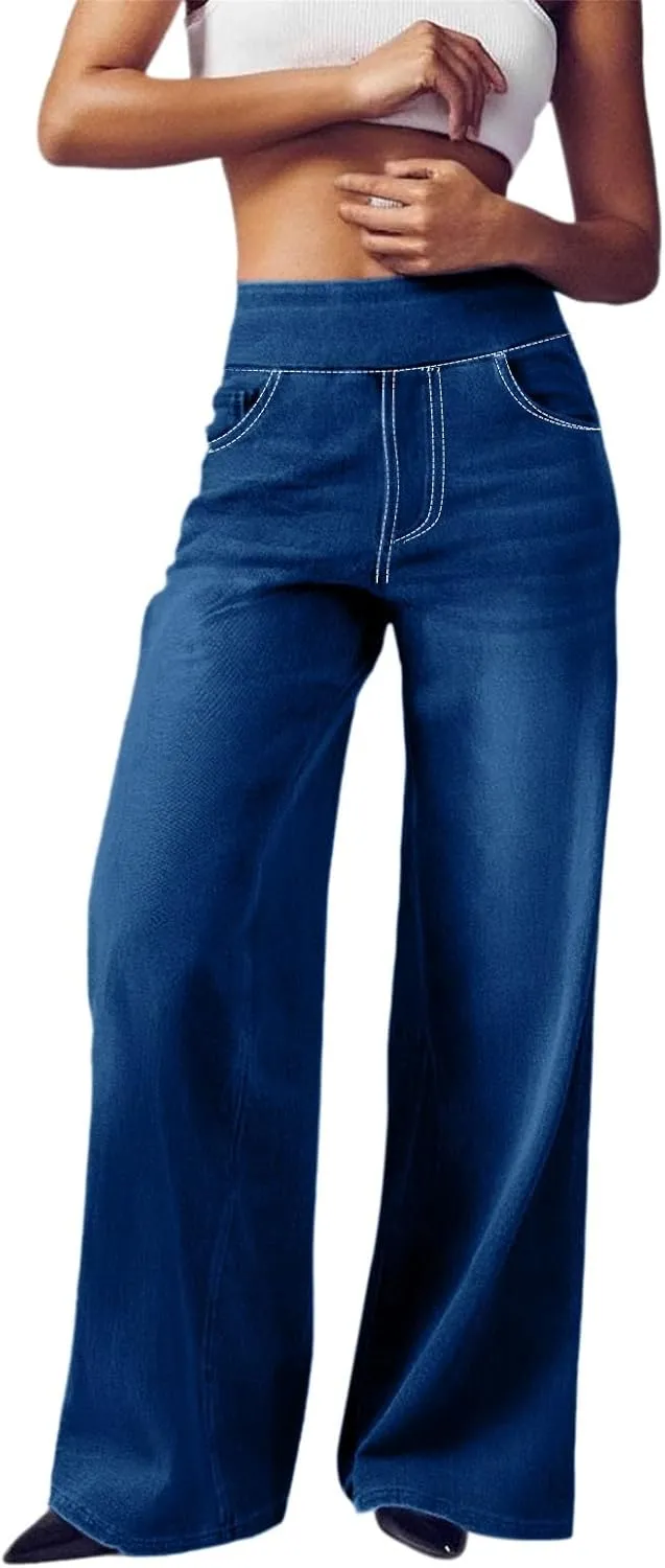 Sweatpant Jeans for Women High Waisted Wide Leg Tummy Control Pants Straight Trendy Summer 2025 Palazzo Y2k Trousers
