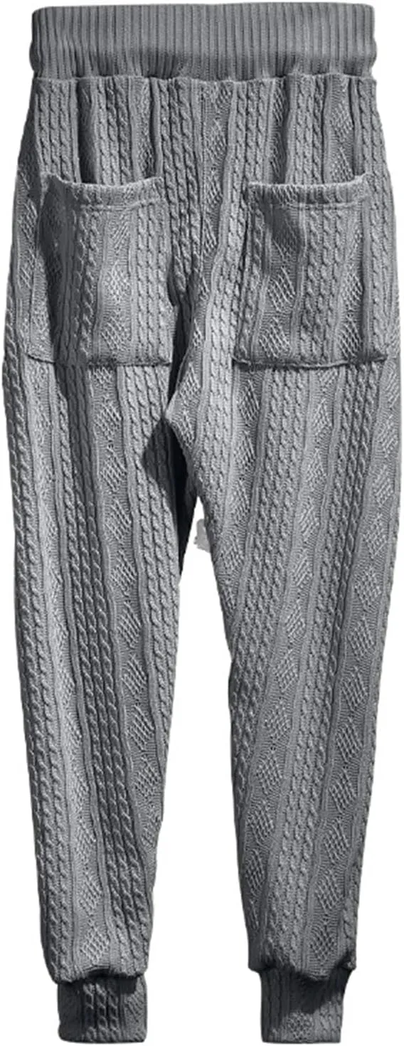 Sweatpants for Men Knited Drawstring Casual Trendy Lightweight Slim Fit Pants Outdoor Workout Running Trousers Pockets