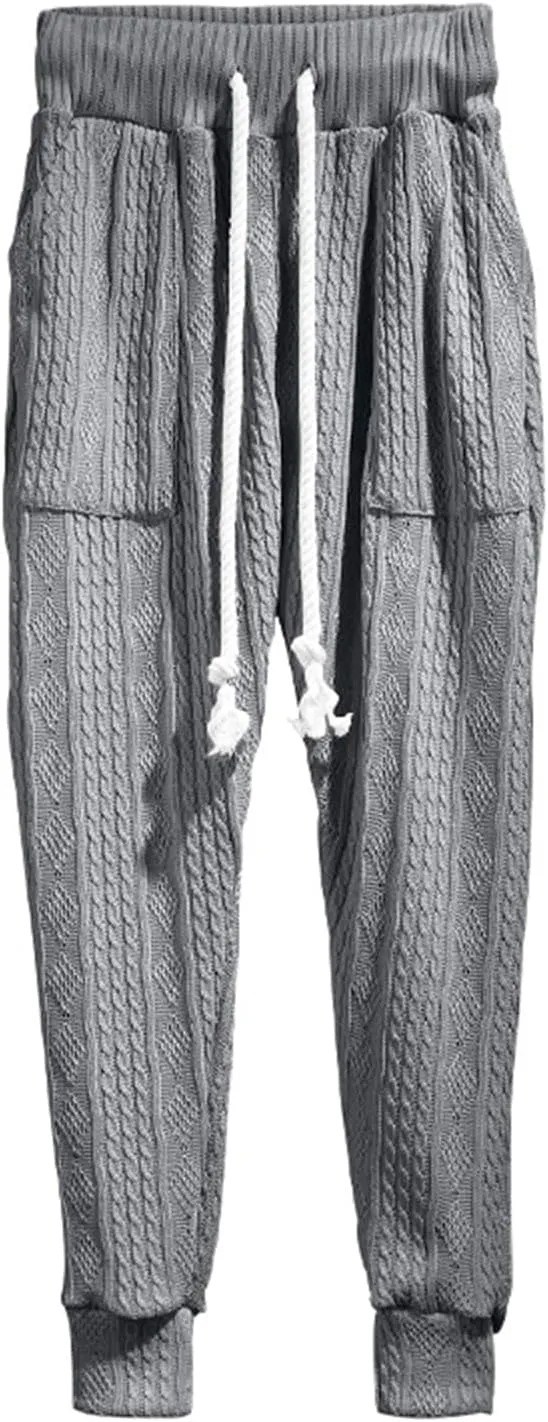 Sweatpants for Men Knited Drawstring Casual Trendy Lightweight Slim Fit Pants Outdoor Workout Running Trousers Pockets