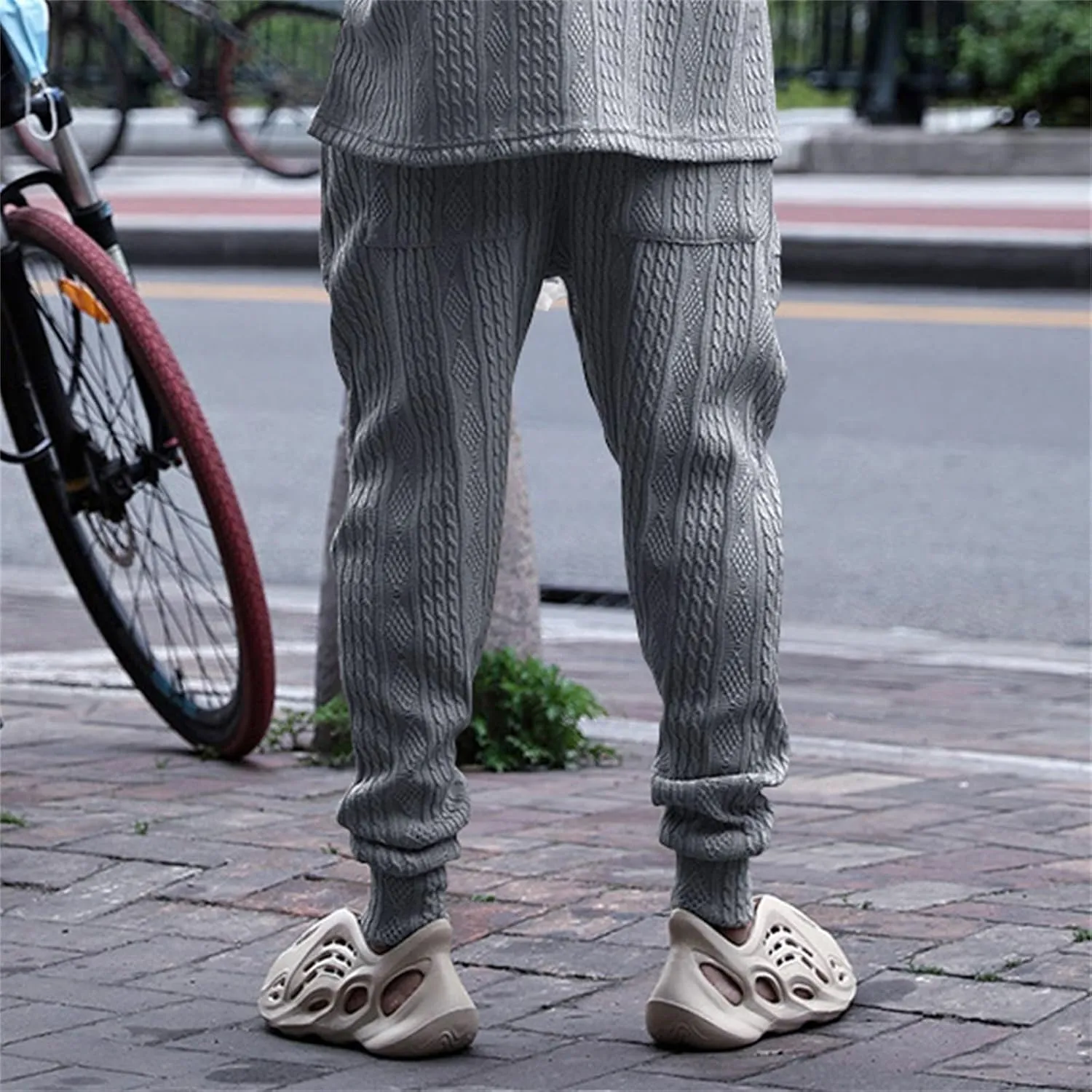 Sweatpants for Men Knited Drawstring Casual Trendy Lightweight Slim Fit Pants Outdoor Workout Running Trousers Pockets