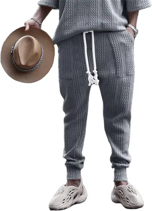Sweatpants for Men Knited Drawstring Casual Trendy Lightweight Slim Fit Pants Outdoor Workout Running Trousers Pockets