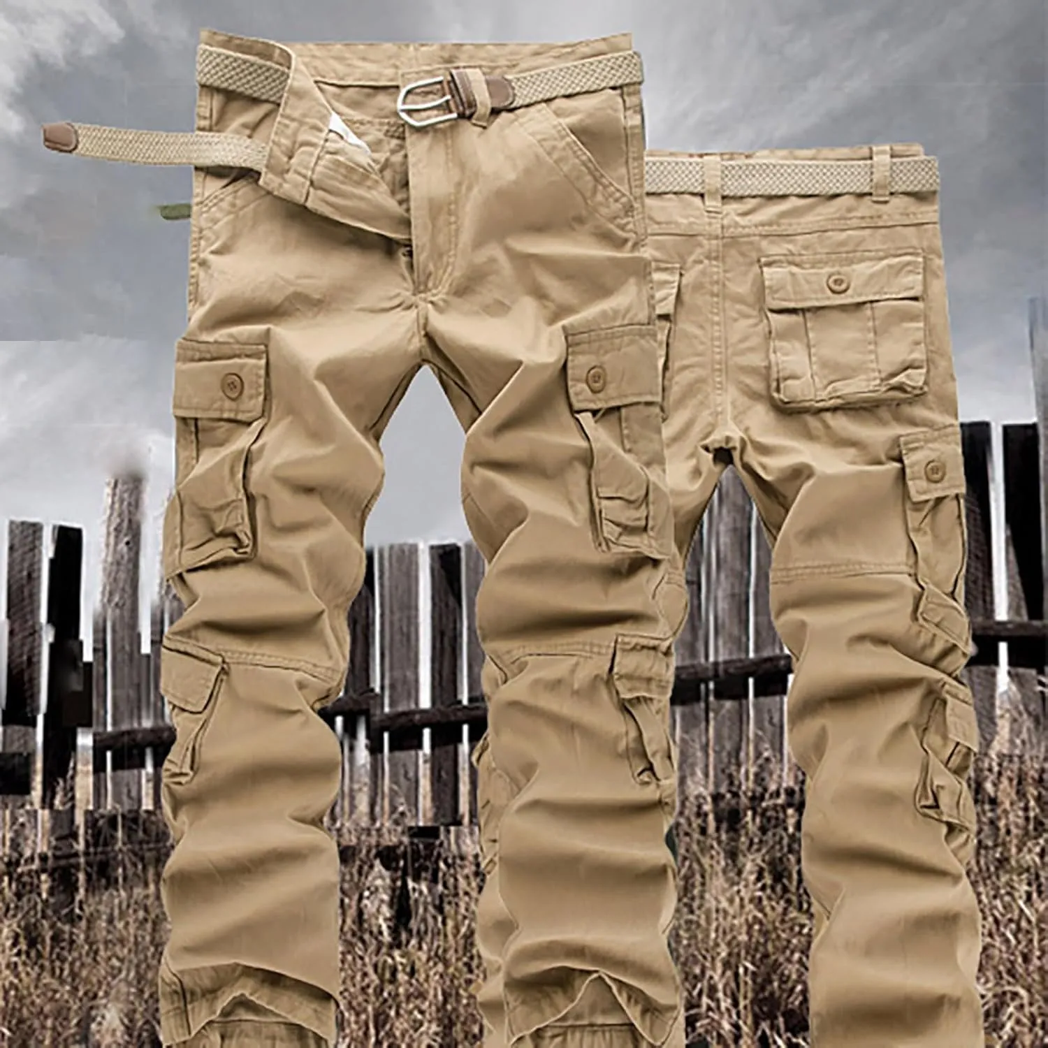 Tactical Cargo Pants for Men Military Wild Camo Trousers with Six Pocket Loose Leg Lightweight Pants