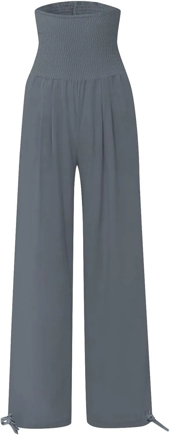 TARIENDY Plus Size Palazzo Pants for Women Ladies high Waisted Beach Outfits Elastic Lightweight Pants Wide Leg Trousers