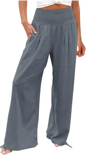 TARIENDY Plus Size Palazzo Pants for Women Ladies high Waisted Beach Outfits Elastic Lightweight Pants Wide Leg Trousers