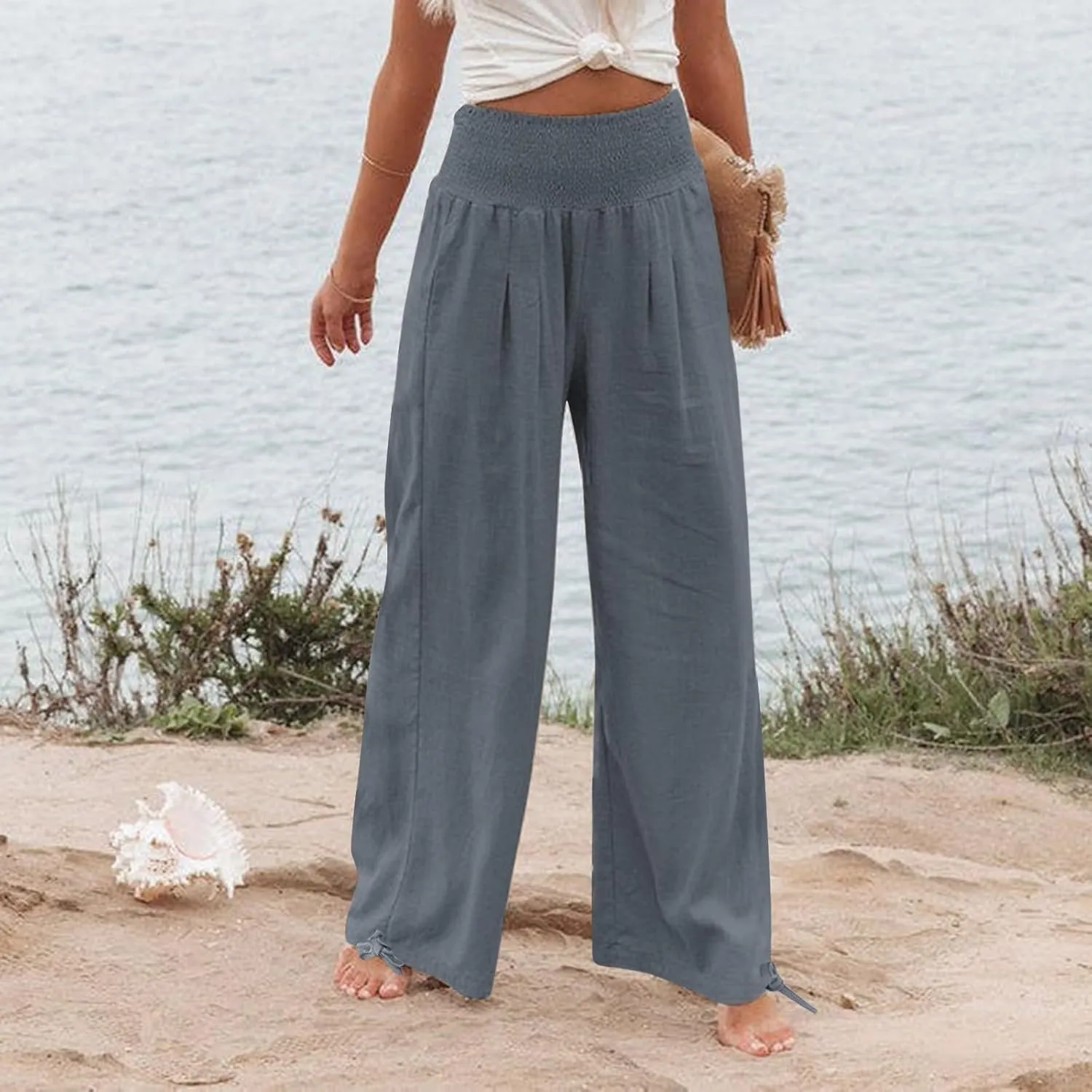 TARIENDY Plus Size Palazzo Pants for Women Ladies high Waisted Beach Outfits Elastic Lightweight Pants Wide Leg Trousers