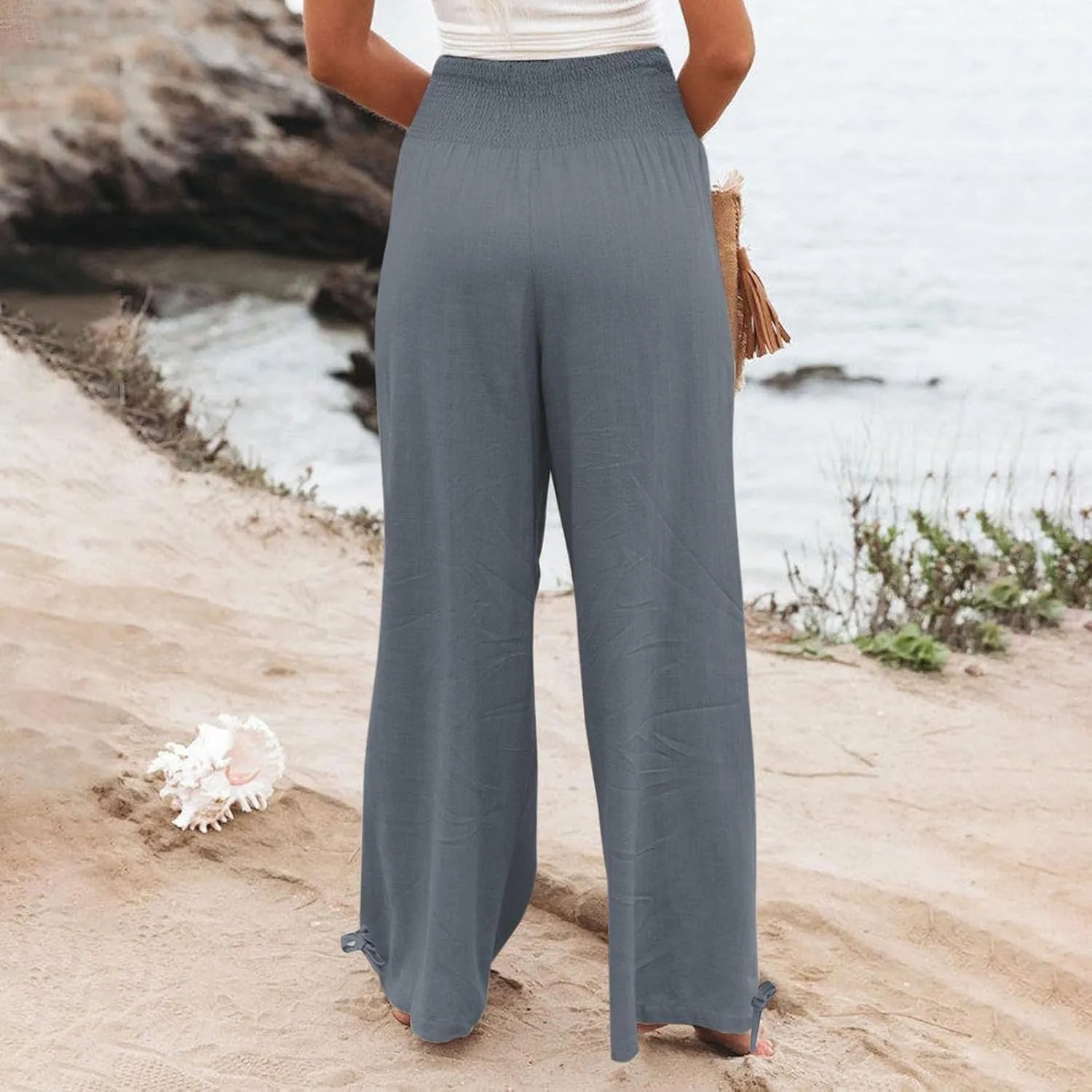 TARIENDY Plus Size Palazzo Pants for Women Ladies high Waisted Beach Outfits Elastic Lightweight Pants Wide Leg Trousers