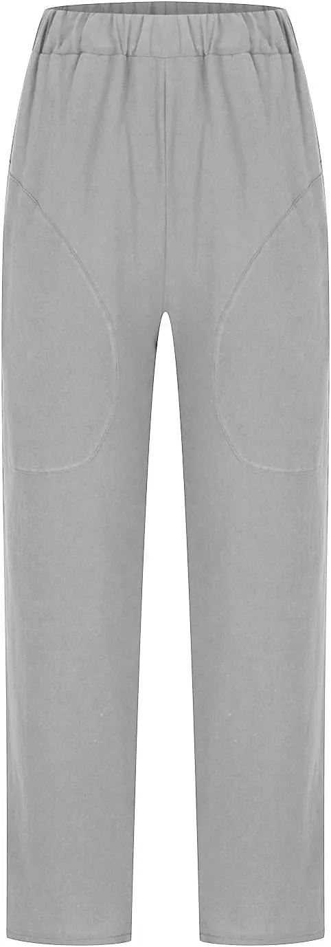 TARIENDY Womens Casual Pants Straight Leg Elastic Waist Summer Pant Plus Size Comfy Trousers Beach Outfits with Pockets