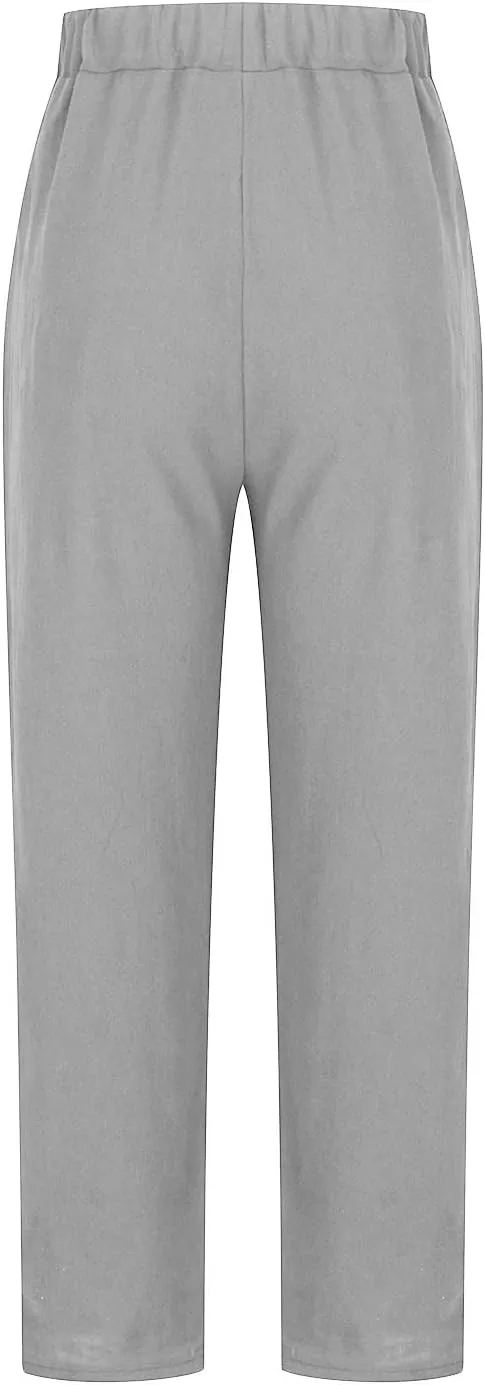 TARIENDY Womens Casual Pants Straight Leg Elastic Waist Summer Pant Plus Size Comfy Trousers Beach Outfits with Pockets