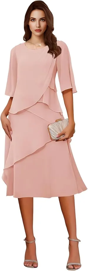 Tea Length Chiffon Mother of The Bride Dresses for Women 2025 Half Sleeves Mother of Groom Formal Evening Dress