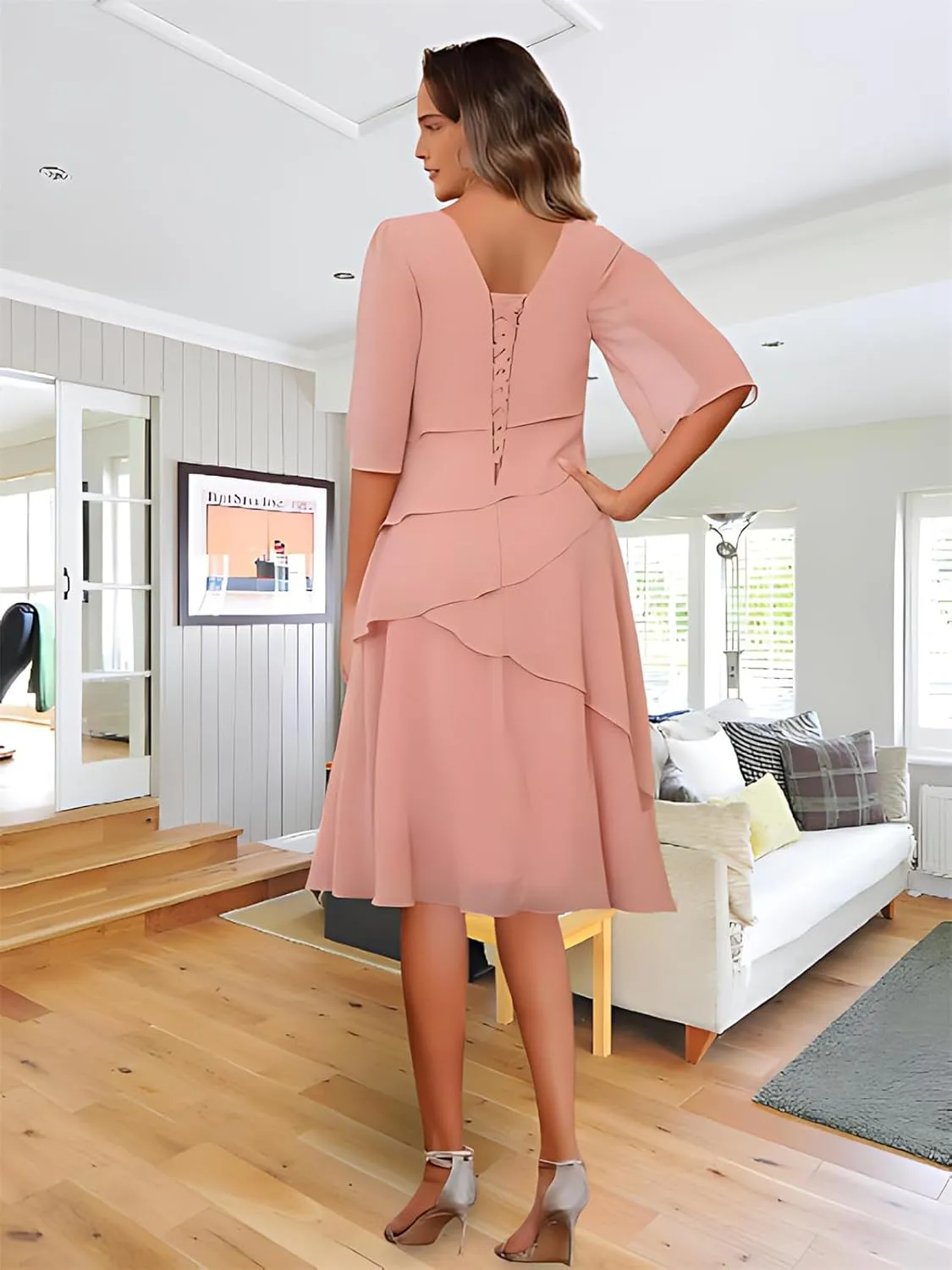 Tea Length Chiffon Mother of The Bride Dresses for Women 2025 Half Sleeves Mother of Groom Formal Evening Dress
