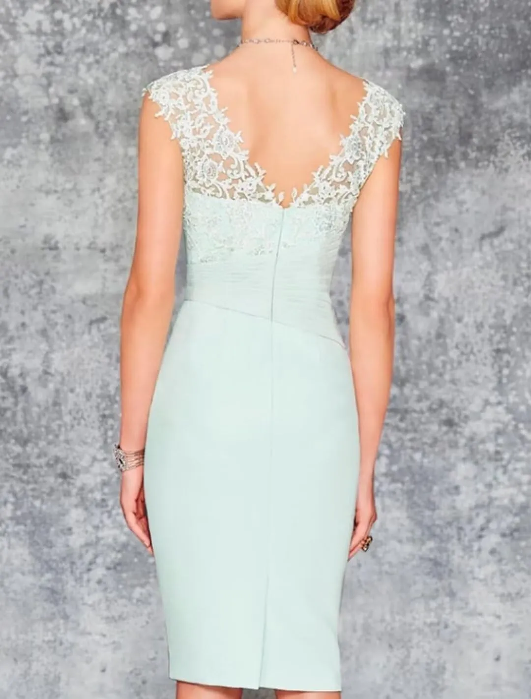 Tea Length Mother of The Bride Dresses with Jacket Long Sleeve V Neck Lace Chiffon Formal Evening Gowns