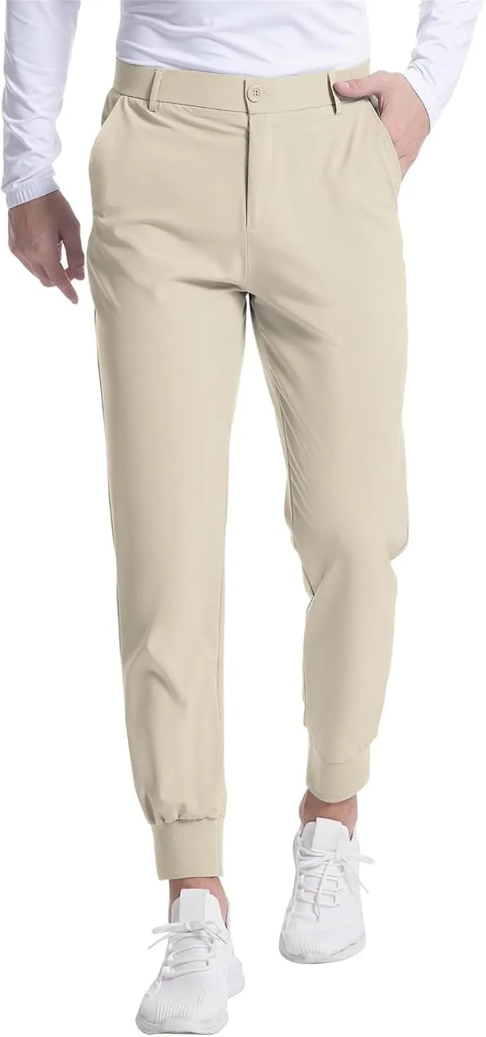 Thatrich Mens Golf Joggers with Pockets Slim Fit Stretch Dress Pants Business Casual Trousers Formal Wear Office Work Pant