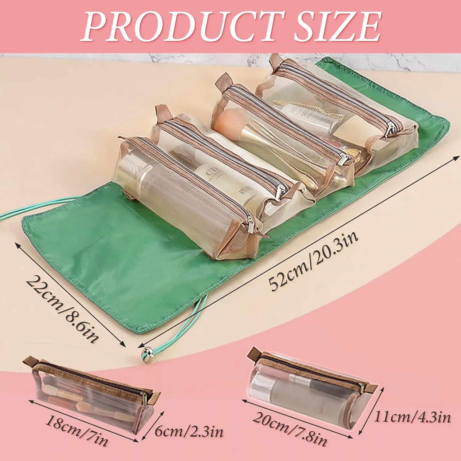 Travel Toiletry Bag, Detachable Toiletry Bag for Women Hanging, 4 in 1 Womens Toiletry Travel Bag for Travel Business Trip Vacation Skincare (Green)