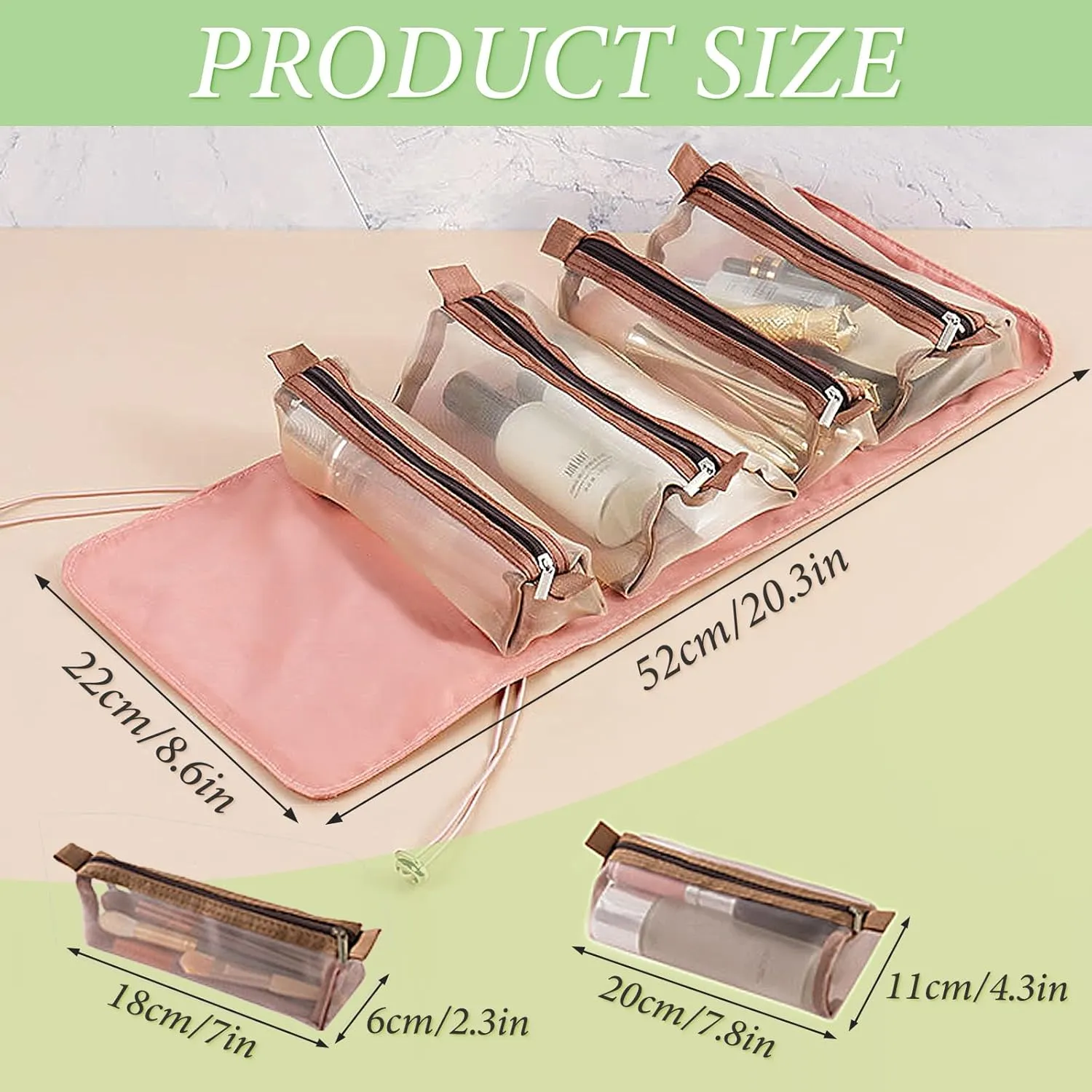 Travel Toiletry Bag, Detachable Toiletry Bag for Women Hanging, 4 in 1 Womens Toiletry Travel Bag for Travel Business Trip Vacation Skincare (Pink)