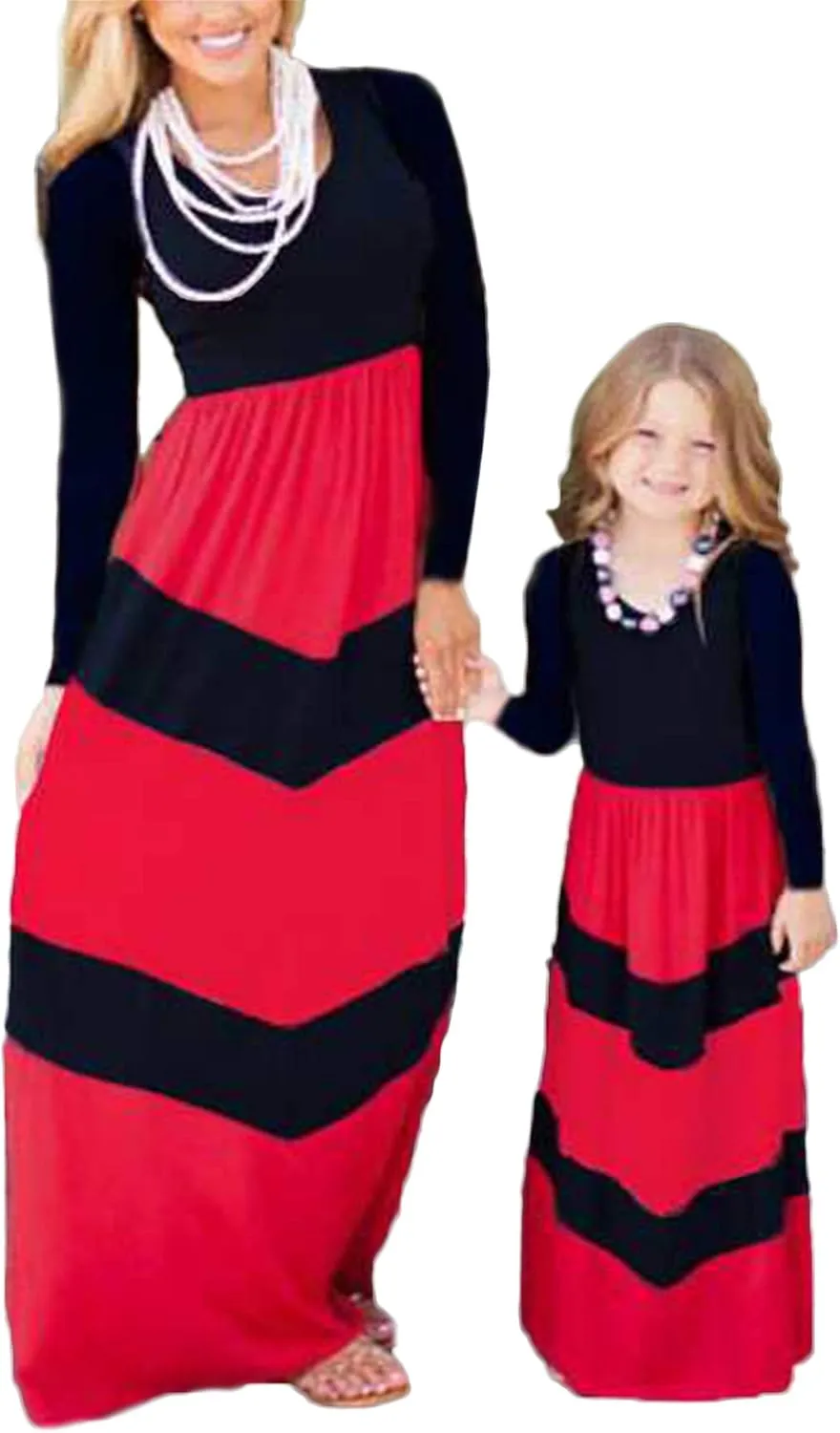 TYQQU Mother and Daughter Me Dresses Boho Flare O-Neck Dress Parent-Child Sundress Family Matching Outfits