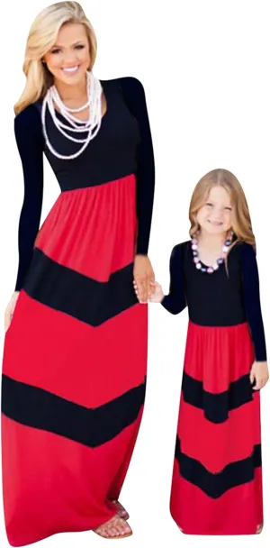 TYQQU Mother and Daughter Me Dresses Boho Flare O-Neck Dress Parent-Child Sundress Family Matching Outfits