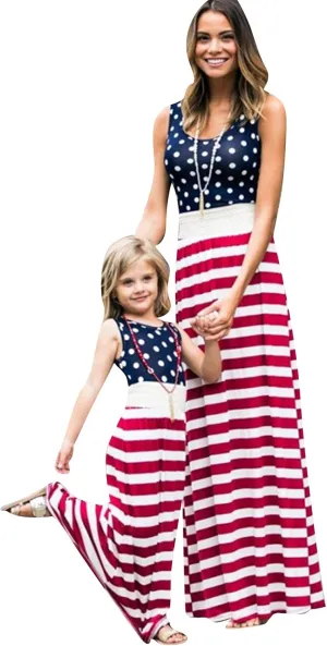 TYQQU Mother and Daughter Me Dresses Boho Flare O-Neck Dress Parent-Child Sundress Family Matching Outfits