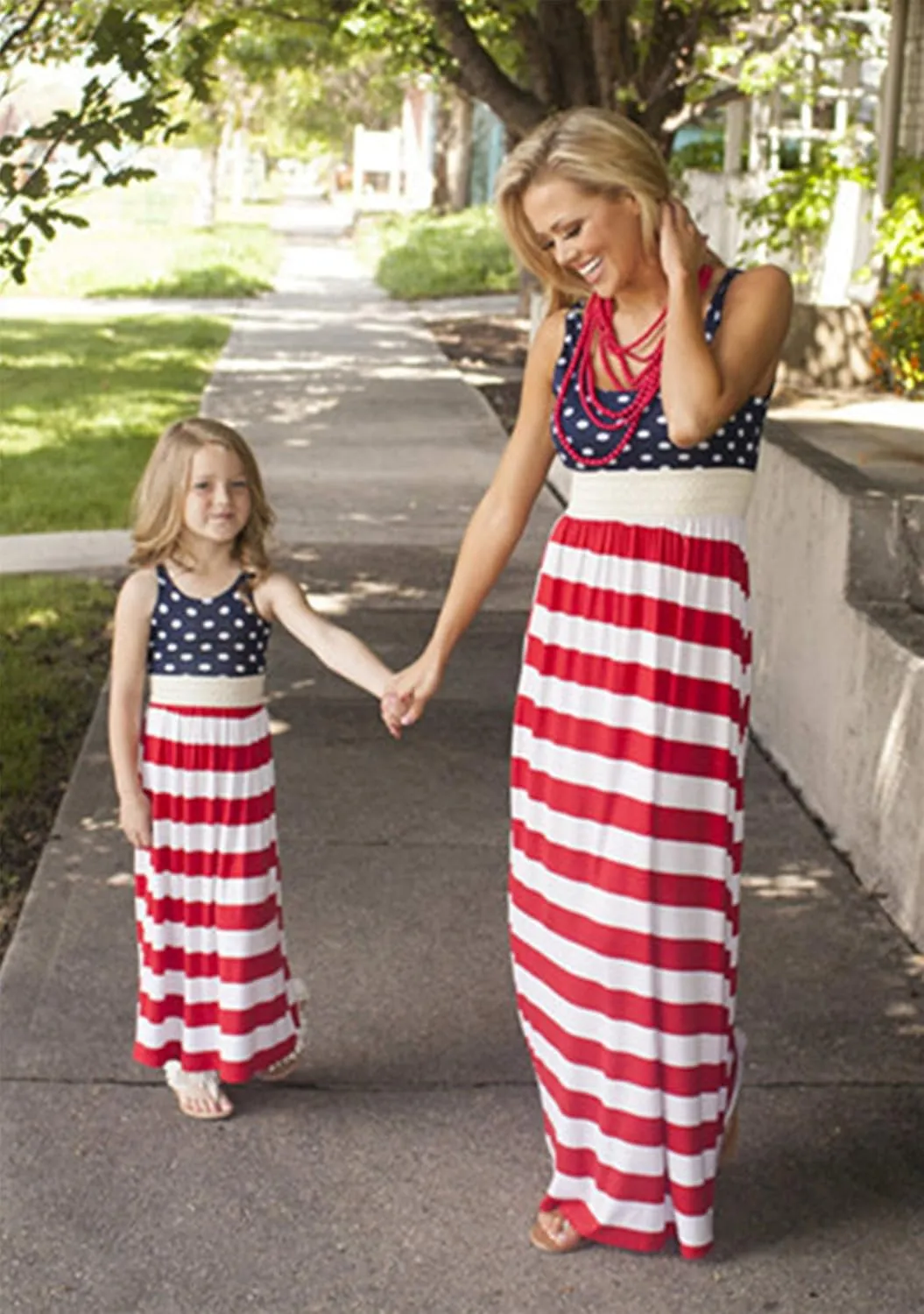 TYQQU Mother and Daughter Me Dresses Boho Flare O-Neck Dress Parent-Child Sundress Family Matching Outfits
