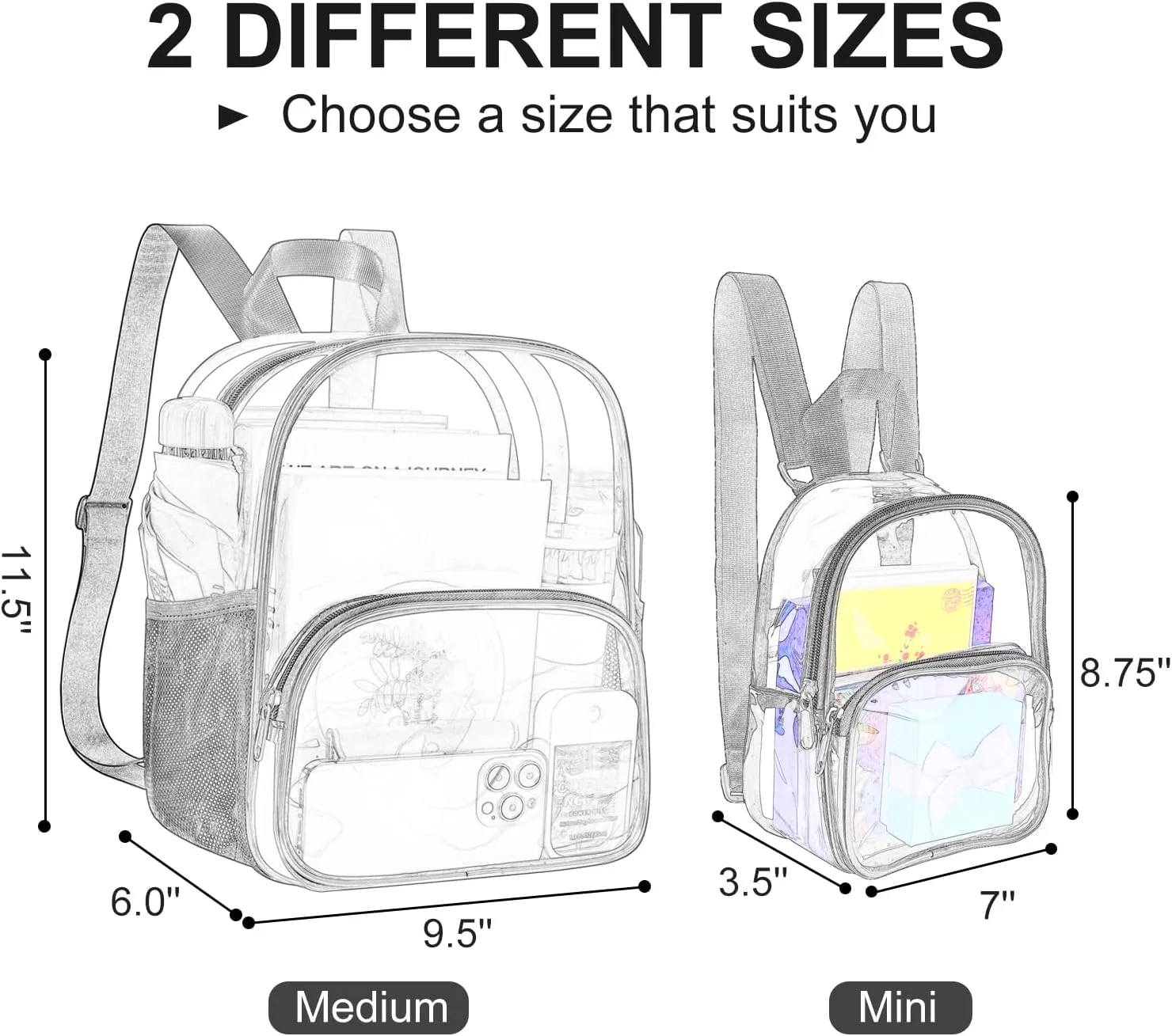 USPECLARE Clear Backpack for Stadium Events Small Clear Backpack 11.5x9.5x6 for Concert Sport Events Work Travel