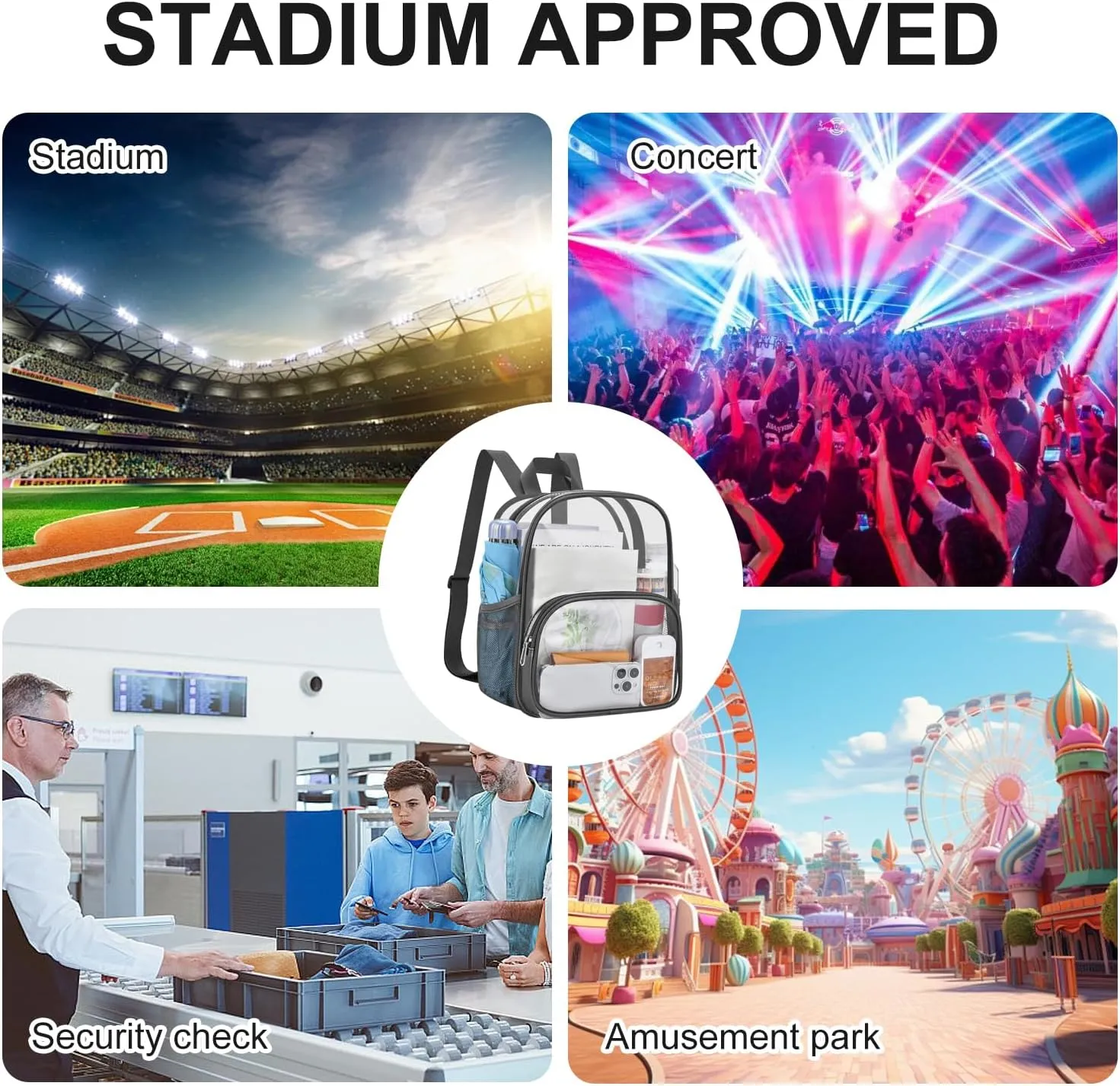 USPECLARE Clear Backpack for Stadium Events Small Clear Backpack 11.5x9.5x6 for Concert Sport Events Work Travel