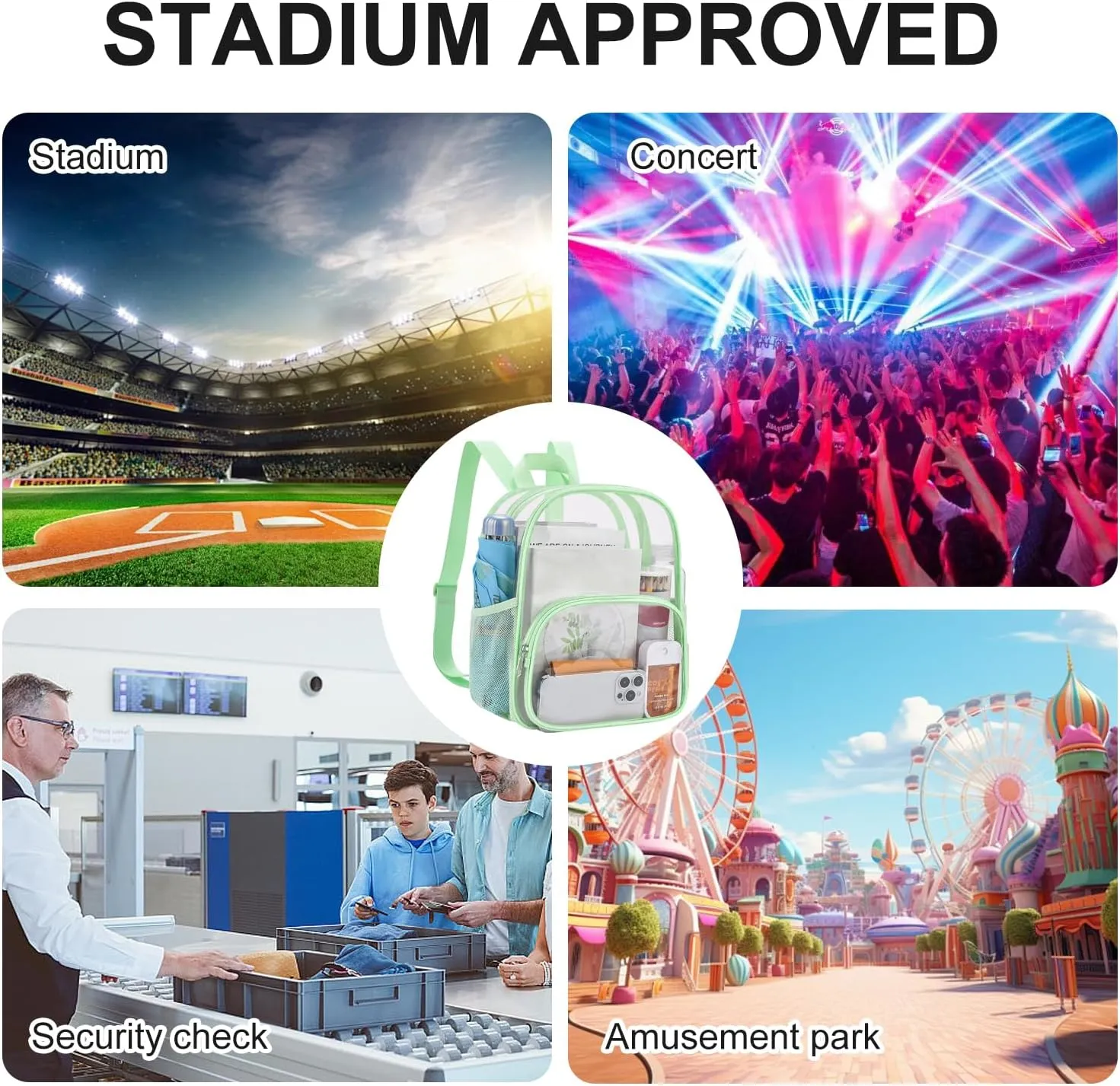 USPECLARE Clear Backpack for Stadium Events Small Clear Backpack 11.5x9.5x6 for Concert Sport Events Work Travel