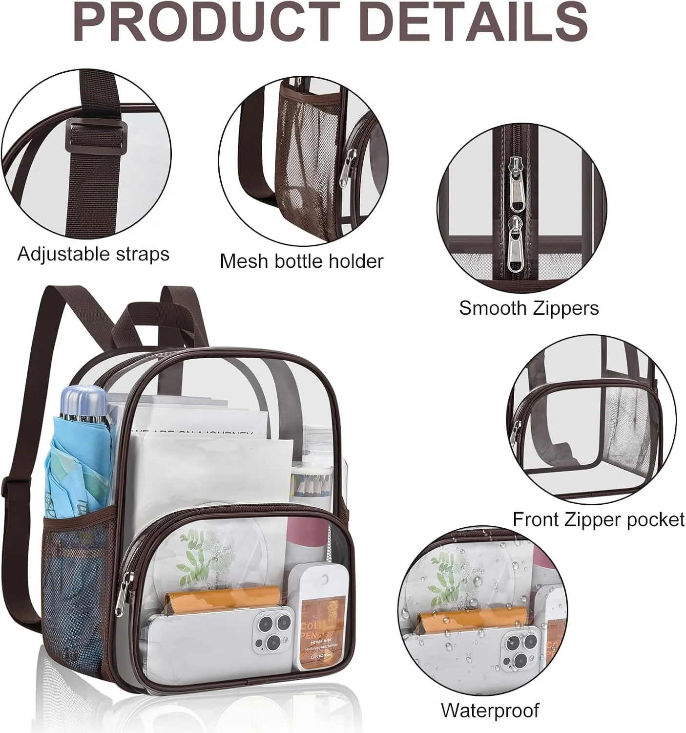 USPECLARE Clear Backpack for Stadium Events Small Clear Backpack 11.5x9.5x6 for Concert Sport Events Work Travel