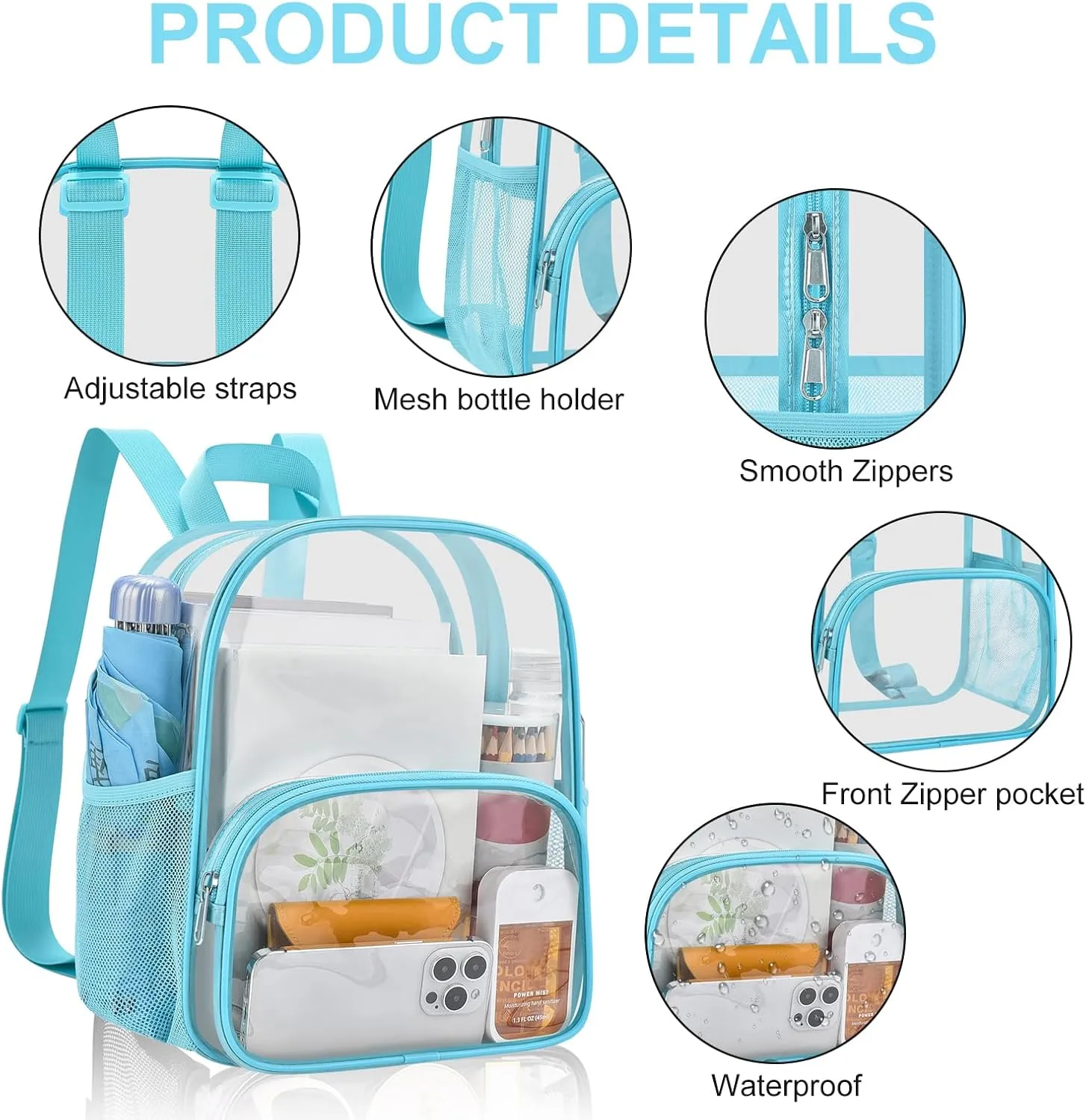USPECLARE Clear Backpack for Stadium Events Small Clear Backpack 11.5x9.5x6 for Concert Sport Events Work Travel