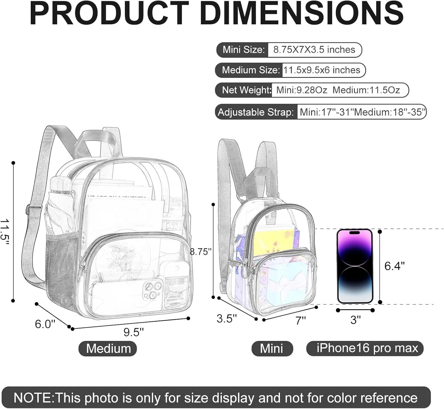 USPECLARE Clear Backpack for Stadium Events Small Clear Backpack 11.5x9.5x6 for Concert Sport Events Work Travel