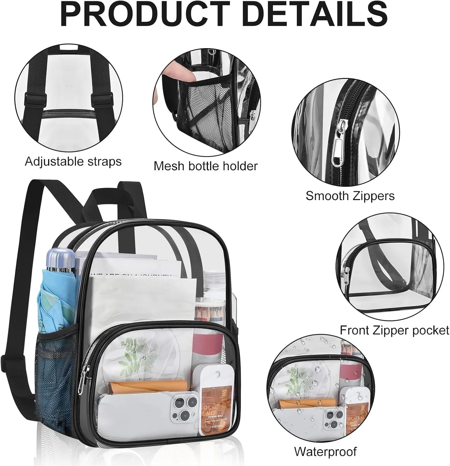 USPECLARE Clear Backpack for Stadium Events Small Clear Backpack 11.5x9.5x6 for Concert Sport Events Work Travel
