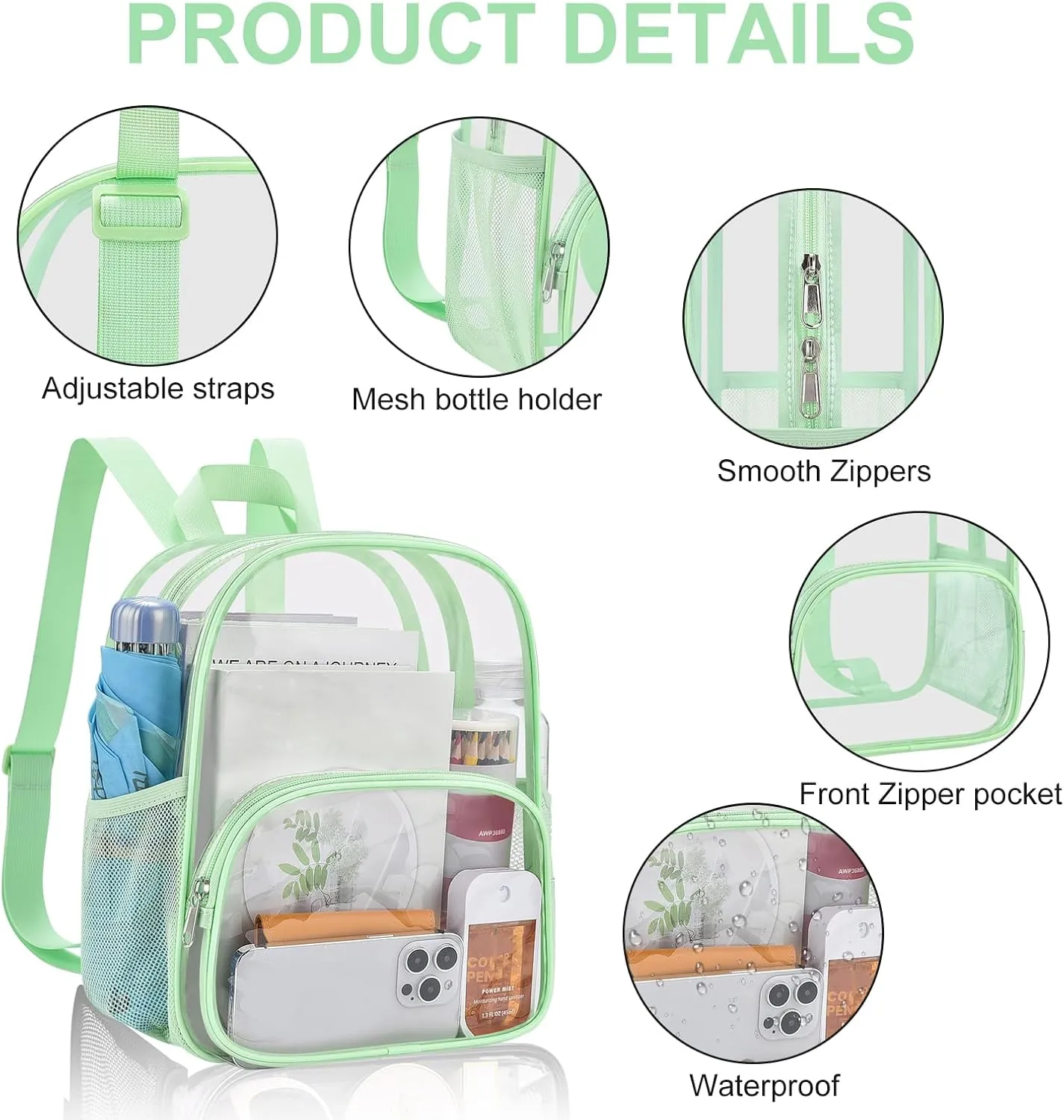 USPECLARE Clear Backpack for Stadium Events Small Clear Backpack 11.5x9.5x6 for Concert Sport Events Work Travel