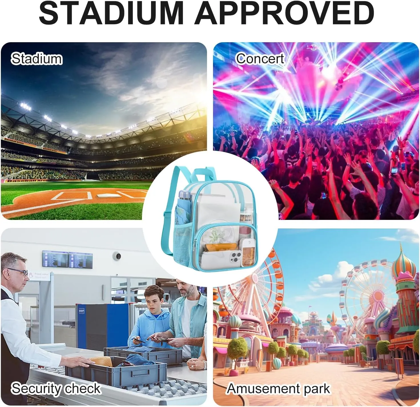 USPECLARE Clear Backpack for Stadium Events Small Clear Backpack 11.5x9.5x6 for Concert Sport Events Work Travel