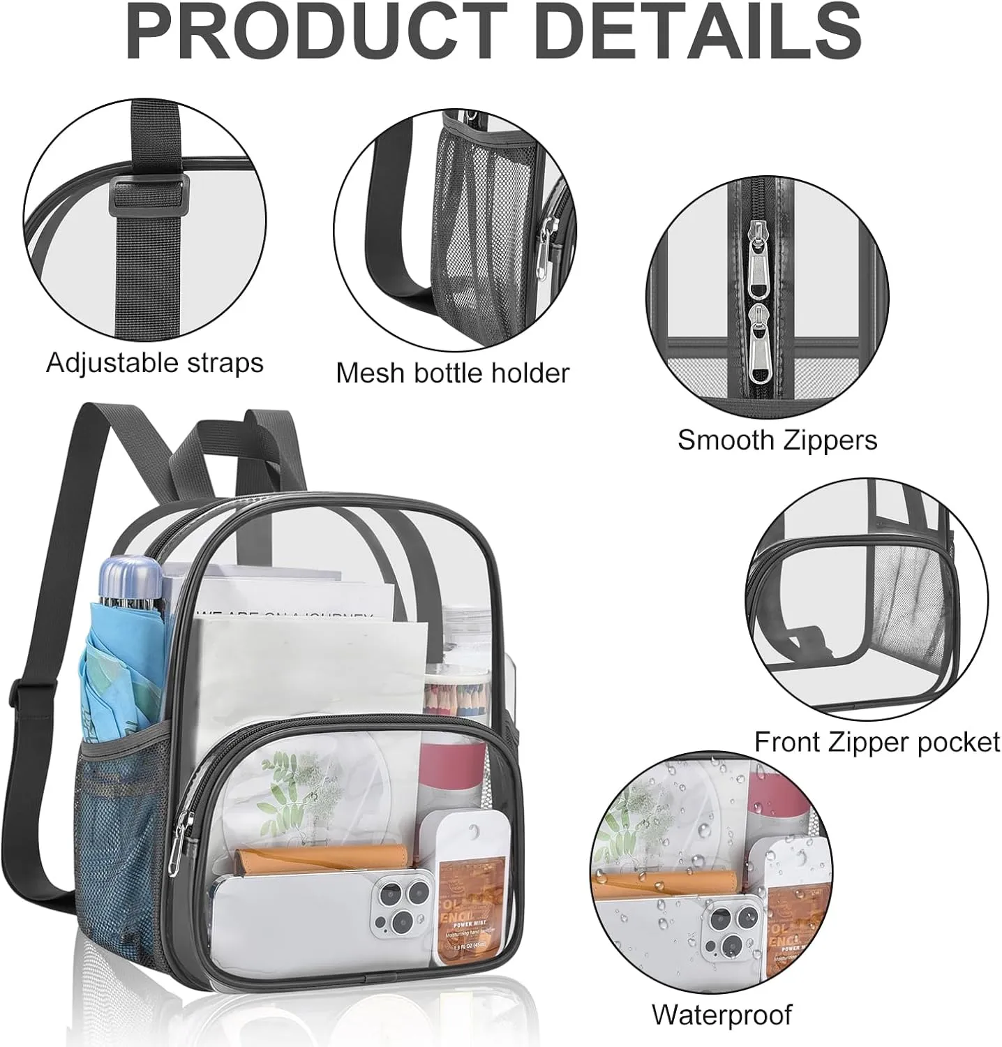 USPECLARE Clear Backpack for Stadium Events Small Clear Backpack 11.5x9.5x6 for Concert Sport Events Work Travel