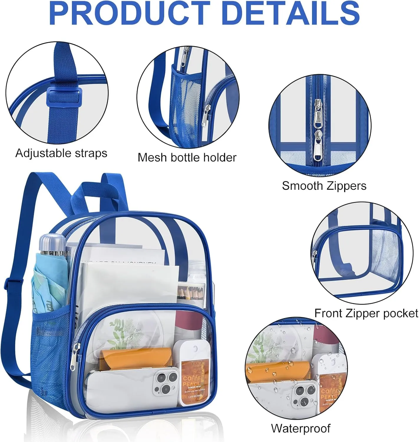 USPECLARE Clear Backpack for Stadium Events Small Clear Backpack 11.5x9.5x6 for Concert Sport Events Work Travel
