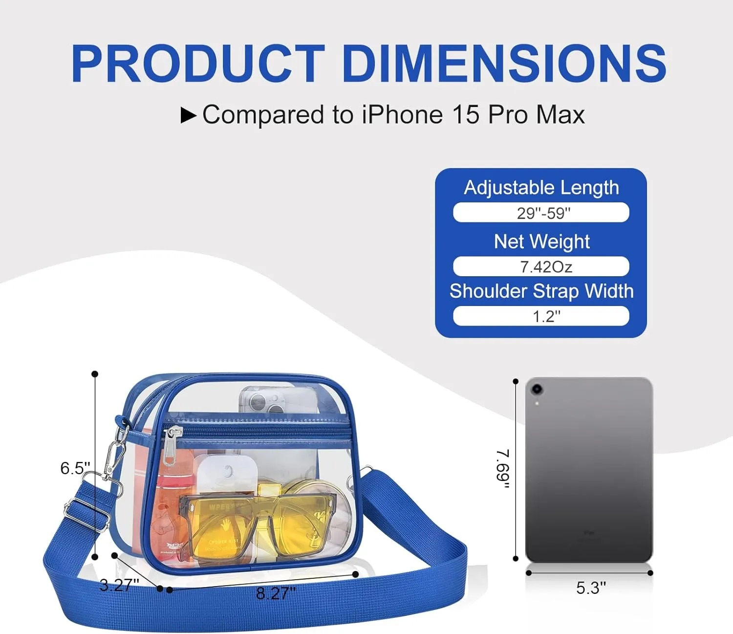 USPECLARE Clear Bag for Stadium Events Clear Purse for Women and Men for Sports Events Concerts Festivals
