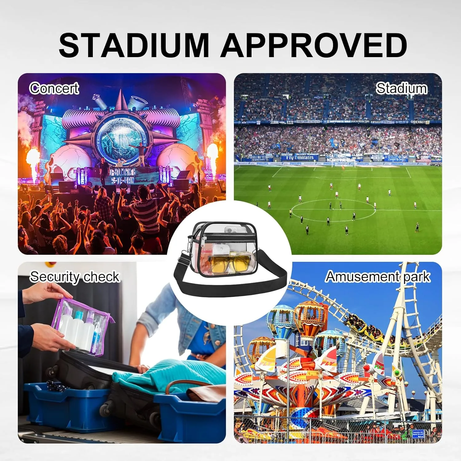 USPECLARE Clear Bag for Stadium Events Clear Purse for Women and Men for Sports Events Concerts Festivals