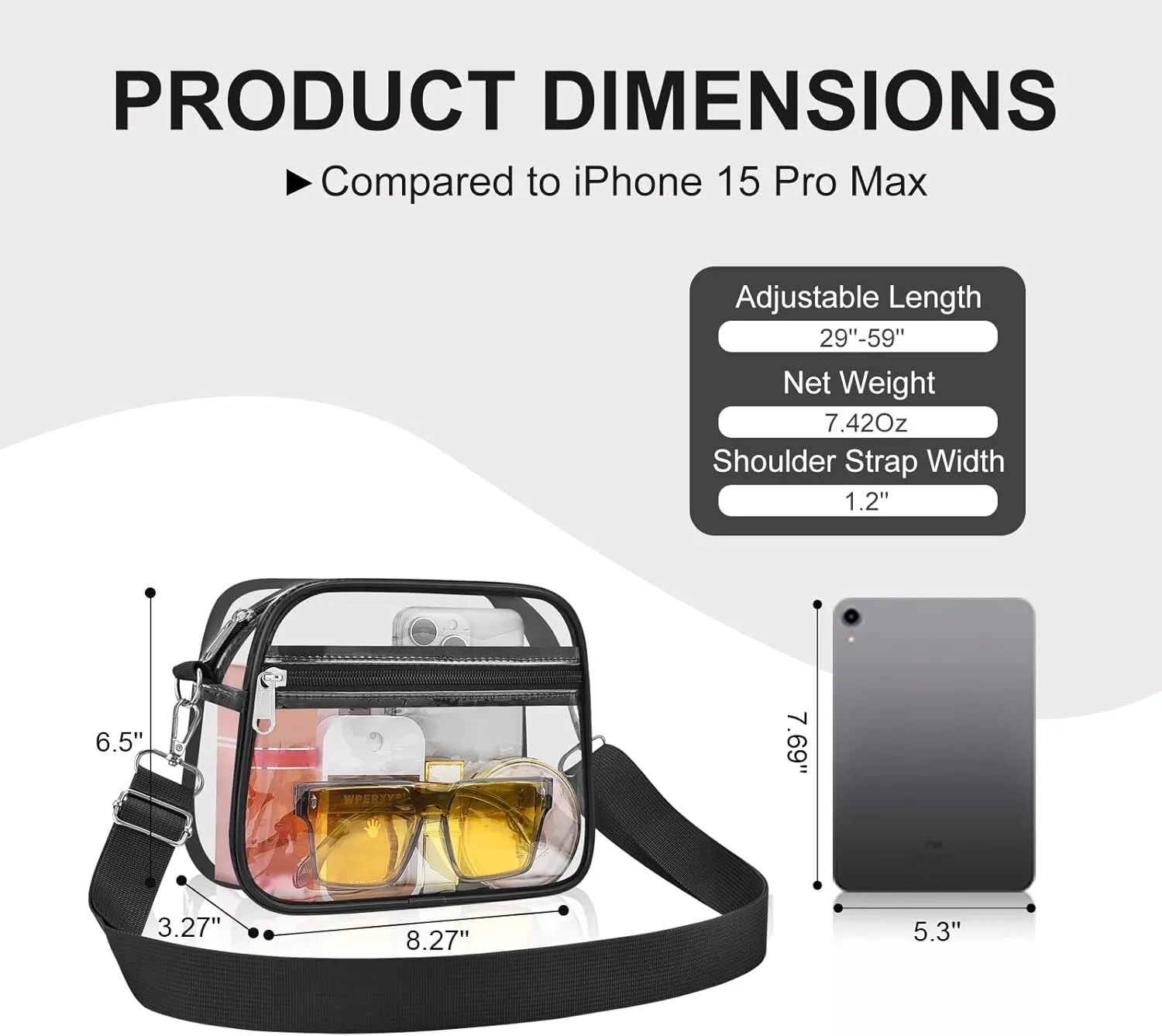 USPECLARE Clear Bag for Stadium Events Clear Purse for Women and Men for Sports Events Concerts Festivals